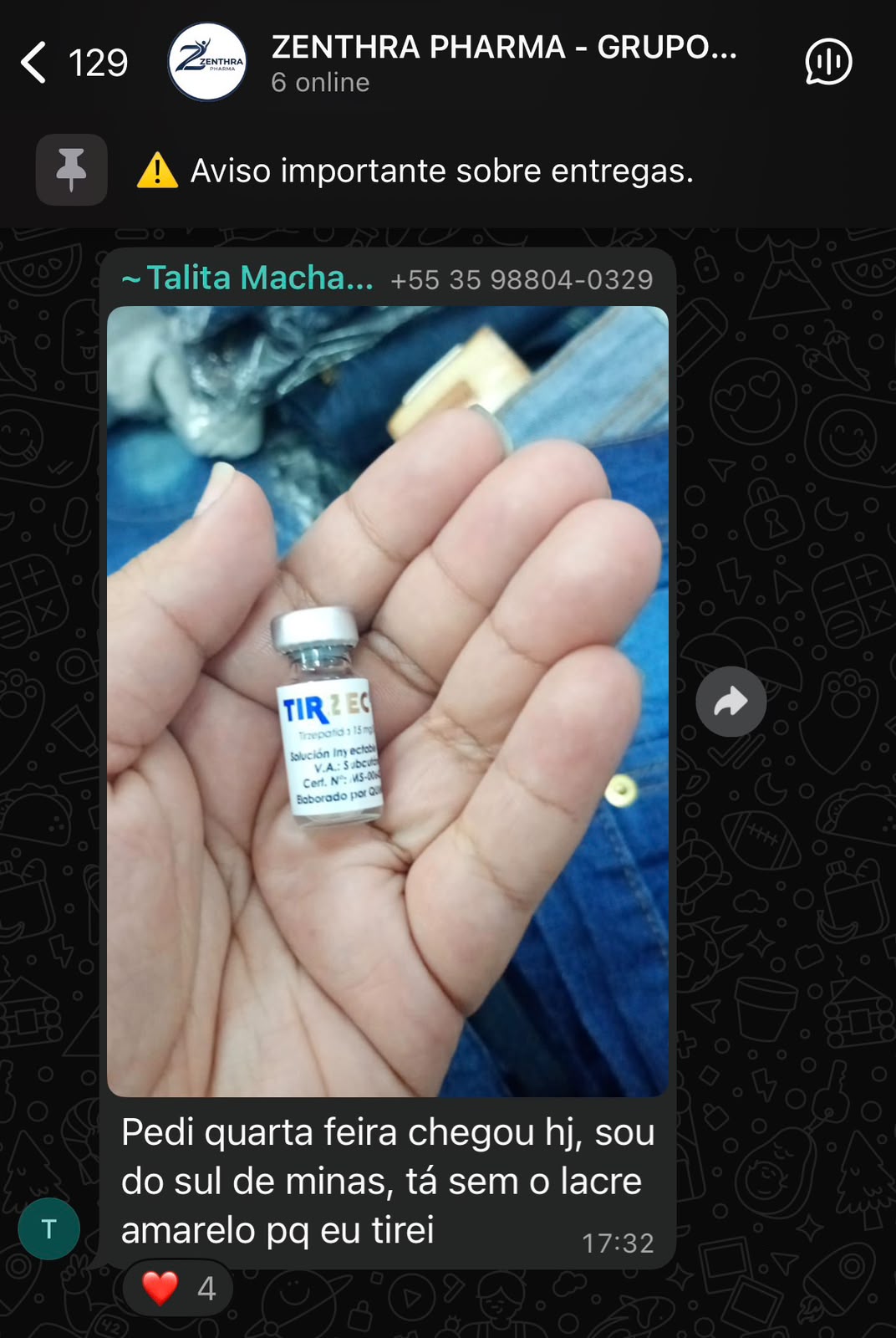 Print real de depoimento de cliente Zenthra no WhatsApp